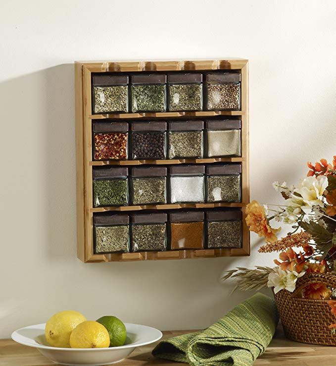Natural Bamboo Spice Rack 16 Cans Can Be Placed Flat Upright Or Wall Mounted