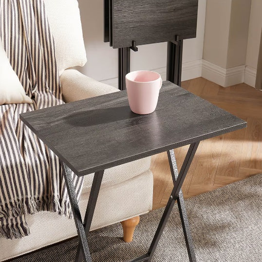 5 Piece Folding TV Tray Table Set,Foldable Sofa Side Table,End Table,Snack Table,Save Space,Grey