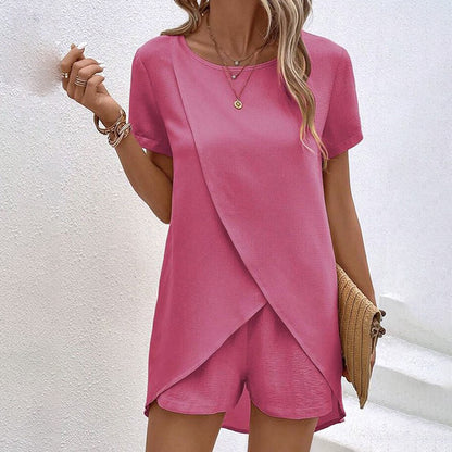 Women's 2-Piece Summer Lounge Set, Casual Short Sleeve Top And Shorts Matching Outfit