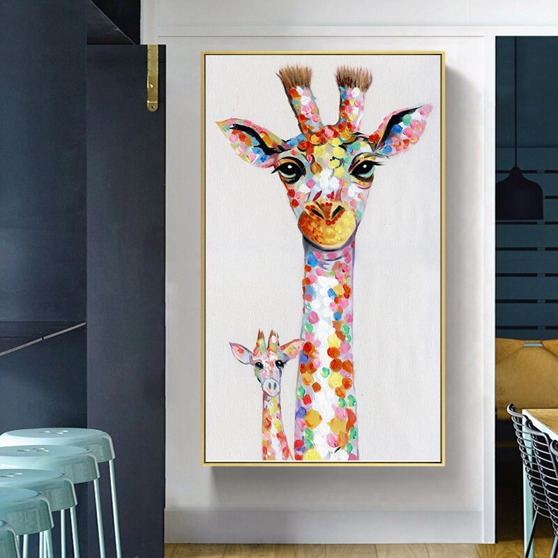 Wall art canvas print animal pictures giraffe family painting