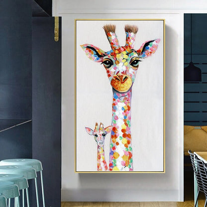 Wall art canvas print animal pictures giraffe family painting