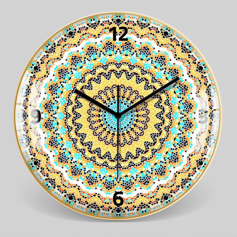 Nordic Moroccan Decorative Clock Ethnic Style Glass Bohemian Pattern Wall Clock