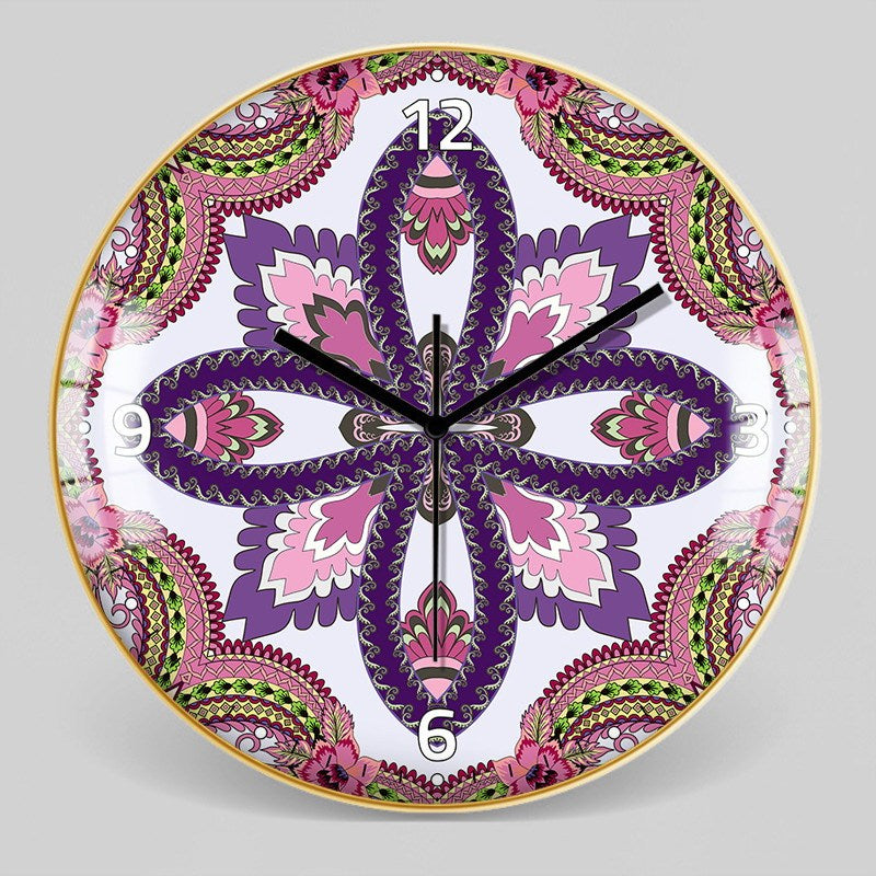 Nordic Moroccan Decorative Clock Ethnic Style Glass Bohemian Pattern Wall Clock