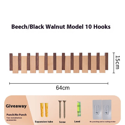 Clothes Hook Wall-mounted Entrance Hallway Hanger Punch-free Solid Wood Creative Keys Clothes