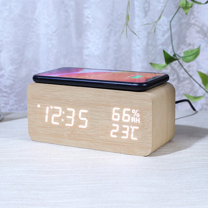 Smart Wireless Charging Wooden Alarm Clock Creative Wooden