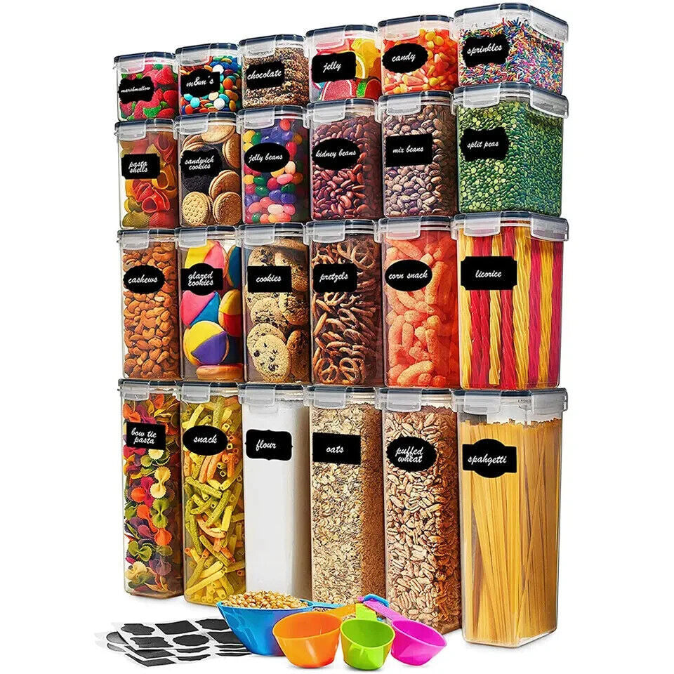 24 Piece Airtight Food Storage Container Sets Pantry & Kitchen Snap On Lids