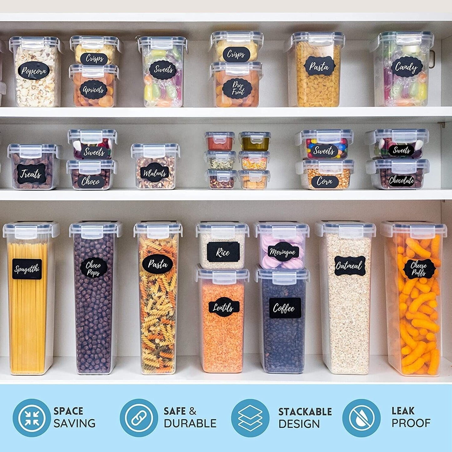 24 Piece Airtight Food Storage Container Sets Pantry & Kitchen Snap On Lids