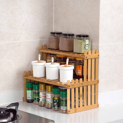 2 Layers Bamboo Storage Rack Kitchen Spice Jar Bottle Sea Son