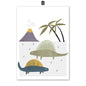 Cute Cartoon Dinosaur Palm Tree Mountain Sun Scandinavian Poster And Print Wall Art Canvas