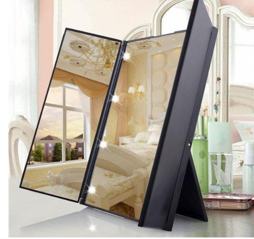 LED tri-fold mirror with light folding vanity mirror LED vanity mirror desktop portable mirror