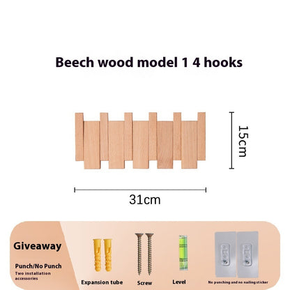 Clothes Hook Wall-mounted Entrance Hallway Hanger Punch-free Solid Wood Creative Keys Clothes