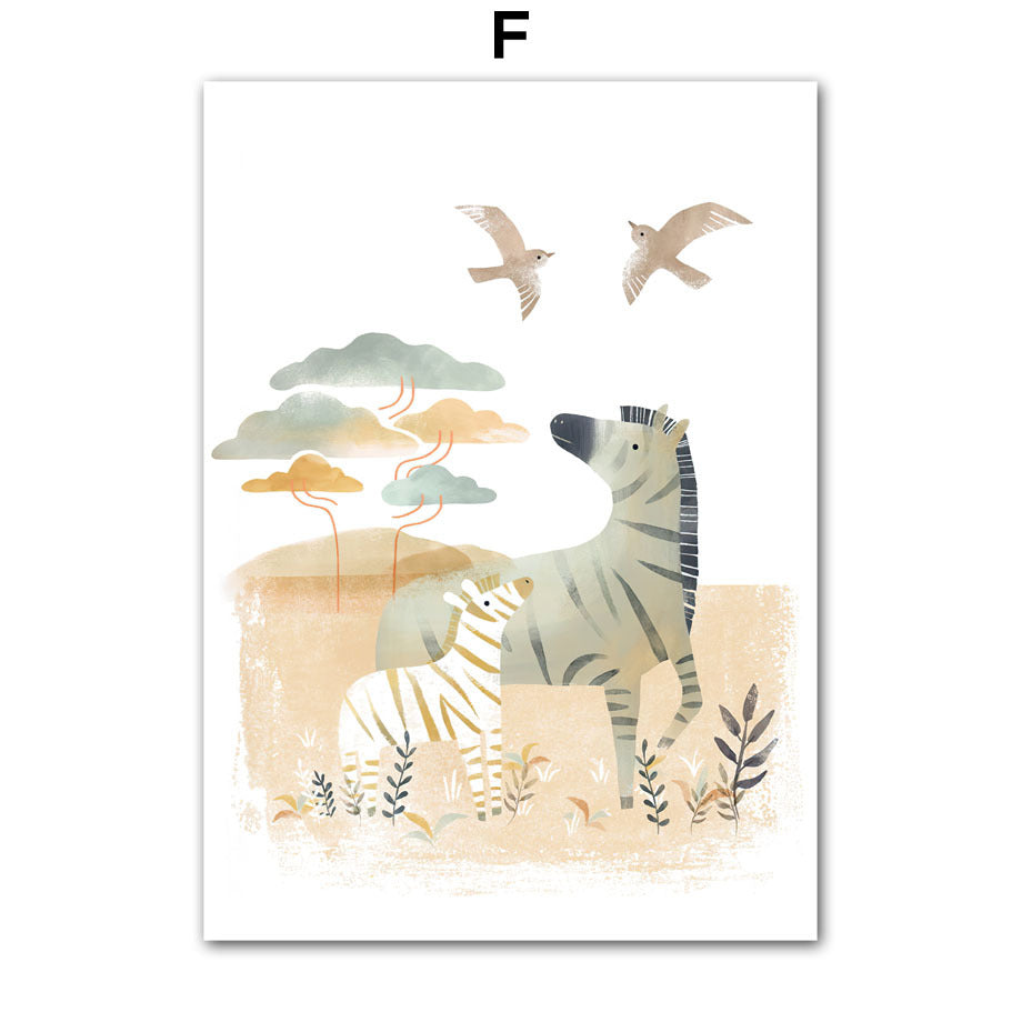 Jungle Animal Lion Giraffe Elephant Zebra Wall Art Poster Print Nordic Kindergarten Canvas