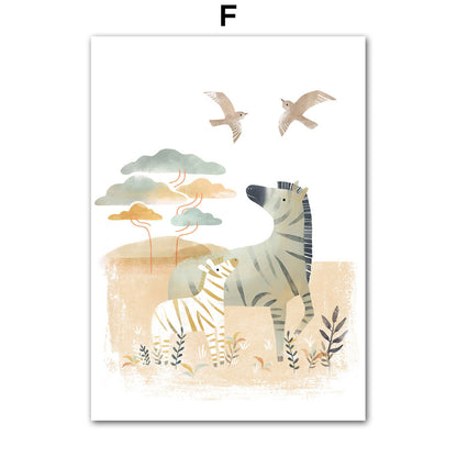 Jungle Animal Lion Giraffe Elephant Zebra Wall Art Poster Print Nordic Kindergarten Canvas