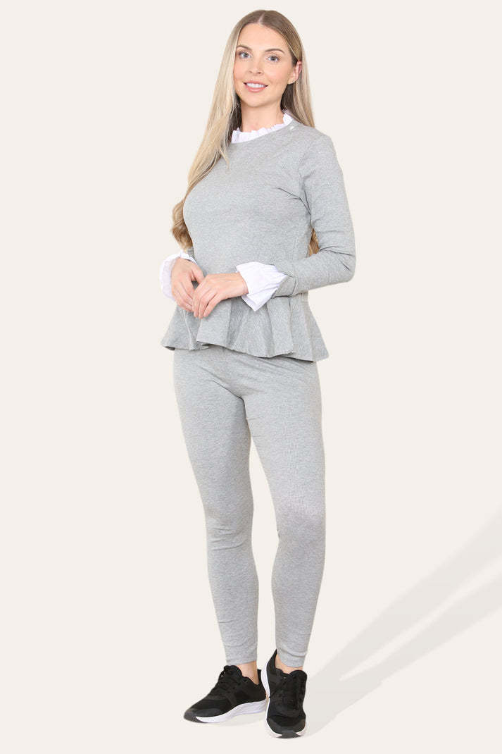 Peplum Frill Neck Suit Pleated Lounge Wear Set