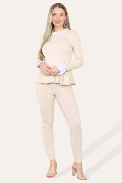 Peplum Frill Neck Suit Pleated Lounge Wear Set