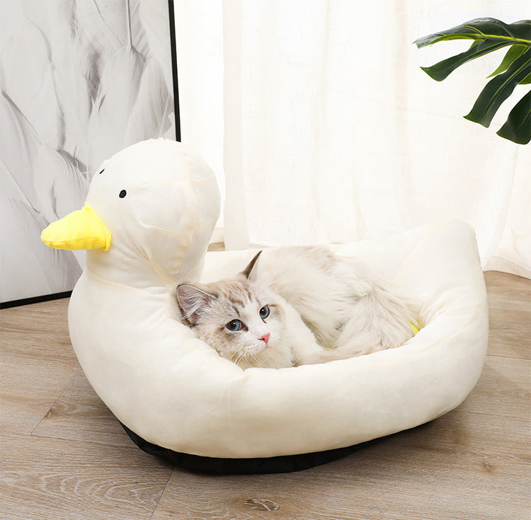 Duck Shape Fluffy Comfortable Pet Bed Sofa Suitable For Small Dogs Soft Polyester Material Unique Pattern Design Four Seasons Comfortable Sleeping Nest For Cats And Puppies