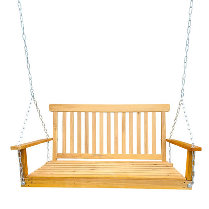 Wood Porch Swing With Armrests & Hanging Chains For Patio, Garden Yard